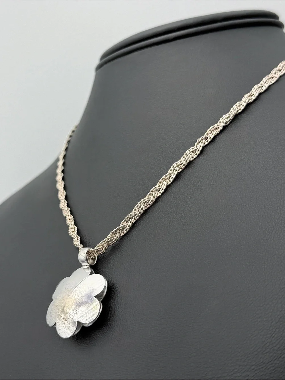 Vintage 925 Sterling Silver Flower Charm Pendant & Multi-Strand Braided Chain